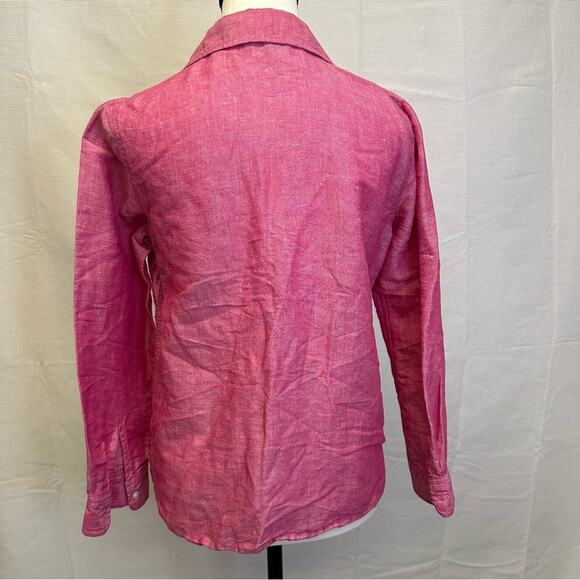 Talbots Pink Linen Blend Long Sleeve Button-Up Shirt - Petite Size - Picture 3 of 11